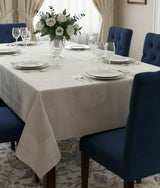 Tovaglia di Lusso Rubino Jacquard Misto Lino - Design Tela Aida - 6 o 12 posti (Bianco/Avorio)